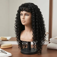 Breathable Cap Full-Head Hairpiece Heat-Resistant Long Wavy Hairpiece Adjustable Straps Hair Accessory Deep Waves