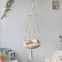 Bohemian Handmade Blue Lotus Wood Bead Woven Cotton Rope Tapestry Decoration