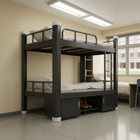 Heavy Duty Steel Bunk Bed Space Saving Bunk Bed with Cabinet Secure Furniture Surrounded for Shared Bedroom, Studio Apartment