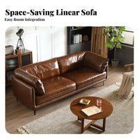 Straight-Line Leather Sofa Caramel Brown Color Living Room Furniture Vintage Aesthetic Couch for Apartment Dwellers, Homeowners, Den