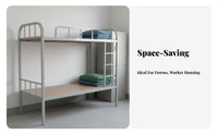 Stable Structure Steel Frame Bunk Bed Space Saving Metal Bunk Bed Full-Length Guardrail Dormitory Furniture Anti-Slip Ladder for Students, Roommates, Dorm Room, Construction Site Barracks, Bedroom