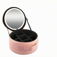 Adjustable Brightness Travel Makeup Bag with Light Divided Compartments Makeup Case with Mirror Hard-Sided Personal Care Storage 3 Color Temperatures