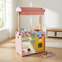 Wooden Shop Stand with Shelves Open-Shelf Play Market Stand Pretend Play Store Interactive Playset Realistic for Children