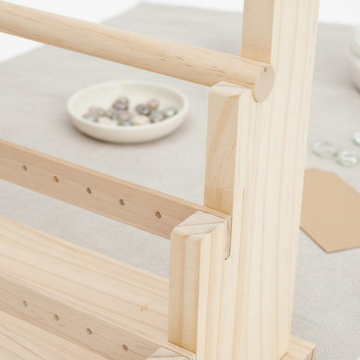 Natural Wood Wooden Jewelry Display Stand Space Saving Bracelet Holder Display Easy to Assemble for Boutique Owners, Craft Fair, Dresser Top