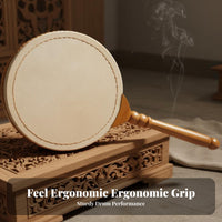 Handheld Design Fan Drum Includes Drumstick Single-Head Drum with Sticks Handmade Religious Article Crisp Sound for Buddhists, Music Lovers, Meditation Sessions, Cultural Performances, Concerts, Classrooms