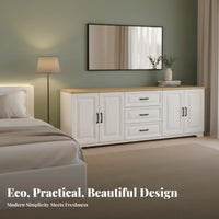 Contemporary Television Cabinet with Storage Sturdy Construction White TV Stand Rounded Corners Modern Entertainment Center for Small Areas, Bedroom