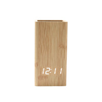Wood Desk Clock Holder Office Item Space-Saving LED Pen Holder Clock Easy to Read Open-Top Smooth Finish for Desktop