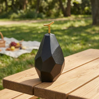 Metal Pear Statue with Golden Stemmed Faceted Fruit Sculpture Sculptural Figurine for Bookshelf