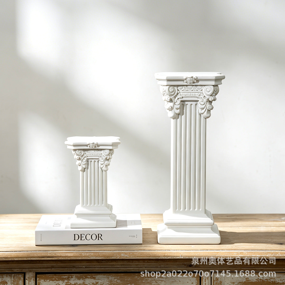 European Style Roman Column Ornament White Resin Vintage Plaster Column for Wedding Photo Props and Table Decor