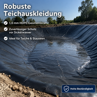 HDPE Geomembrane Pond Liner 1.0mm, Black Waterproof Pond Sheet, Tear-Resistant Lining Membrane for Garden Ponds & Fish Farms, Matte Surface