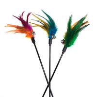 Pet Cat Teaser Wand Toy with Feather and Bell - Long Pole Interactive Play for Cats