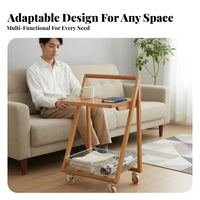 Rolling Trolley Two Tier Storage Sturdy Wood for Living Room