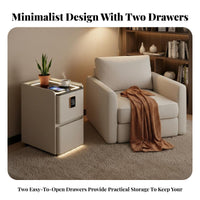 Built-in Bluetooth Speaker Nightstand with Drawers Installationcomplimentary Smart End Table Fingerprint Lock Bedside Cabinet Modern Design for technologynology aficionados, Homeowners, Students, Home, Apartment
