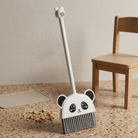 White Handle Panda-Face Broom Cartoon Style Panda Broom Gray Bristles Kids Play Item for Children