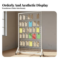 Portable Grid Display Stand With Wheels Mesh Display Panel Display Stand Versatile Floor Standing Wire Rack for Retailers, Exhibitions