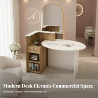 Small Reception Desk Space-Saving Design Modern Front Desk with Storage Lockable Drawer Angled Design D Reception Counter for Receptionists, Boutique