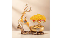 Deer Statue with Wealth Tree Desktop Table Centerpiece Glossy for Housewarming