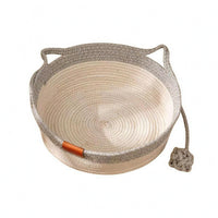 Braided Grass Cat Nest Basket Rope Toy Woven Cat Bed Natural Texture Woven Sleeping Basket Loop Handles