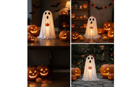 Light-up Glowing Ghost Tabletop Ghost with Pumpkin Glow in the Dark Figures Spooky for Halloween, Entryway, Porch