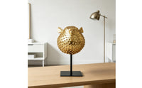 Gold Pufferfish Sculpture with Stand Coastal Pufferfish Figurine Lustrous Puffer Marine Creature Sculpture Ocean for Homeowners, Art Collectors, Living Room, Bookshelf, Office, Entryway