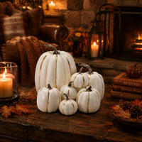 7 Pieces Fake Pumpkins with Gold Stripes Autumn Artificial Pumpkin Arrangement Seasonal Decorative Pumpkins for Party Hosts