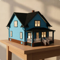 Miniature house  with Porch European-Style Gabled Roofed House Model Decorative Dollhouse for Architectural Scenes