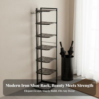 Space Saving Narrow Shoe Rack Small Footprint Narrow Shoe Storage Organizer Long-Lasting Metal Construction Slim Corner Stand Shelf Stable Structure for Apartment Dwellers, Homeowners, Families, Hallway, Bedroom, Dorm Room, Closet