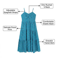 Summer Dress for Women with V-Neck and Adjustable Straps, Midi with Ruched Detailing for Beach, Flattering Fit Up to 4XL