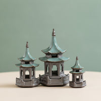 3 Pieces Open-Sided Hexagonal Pavilion Ornament Raised Platform Pagoda Roof Ornament Architectural Style Mini Landscape Piece