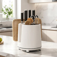 360° Rotating Kitchen Utensil Pot, Synthetic Utensil Holder 21.5x14 cm, Spice Storage for Amateur Cooks, Non-Slip Base