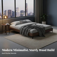 streamlined Slatted foundation Bed Headboard-Less streamlined Bed Frame Black Walnut Color Mattress Foundation for partners, Kids, Apartment, Guest Room