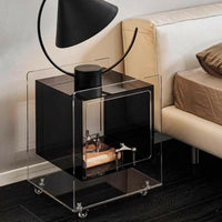 With Wheels Transparent Accent Table Modern Design Transparent Cube Stand Minimalist Aesthetic Bedside Cabinet Multifunctional for Apartment Dwellers, Interior Decorators, Bedroom, Living Room, Small Areas, Office