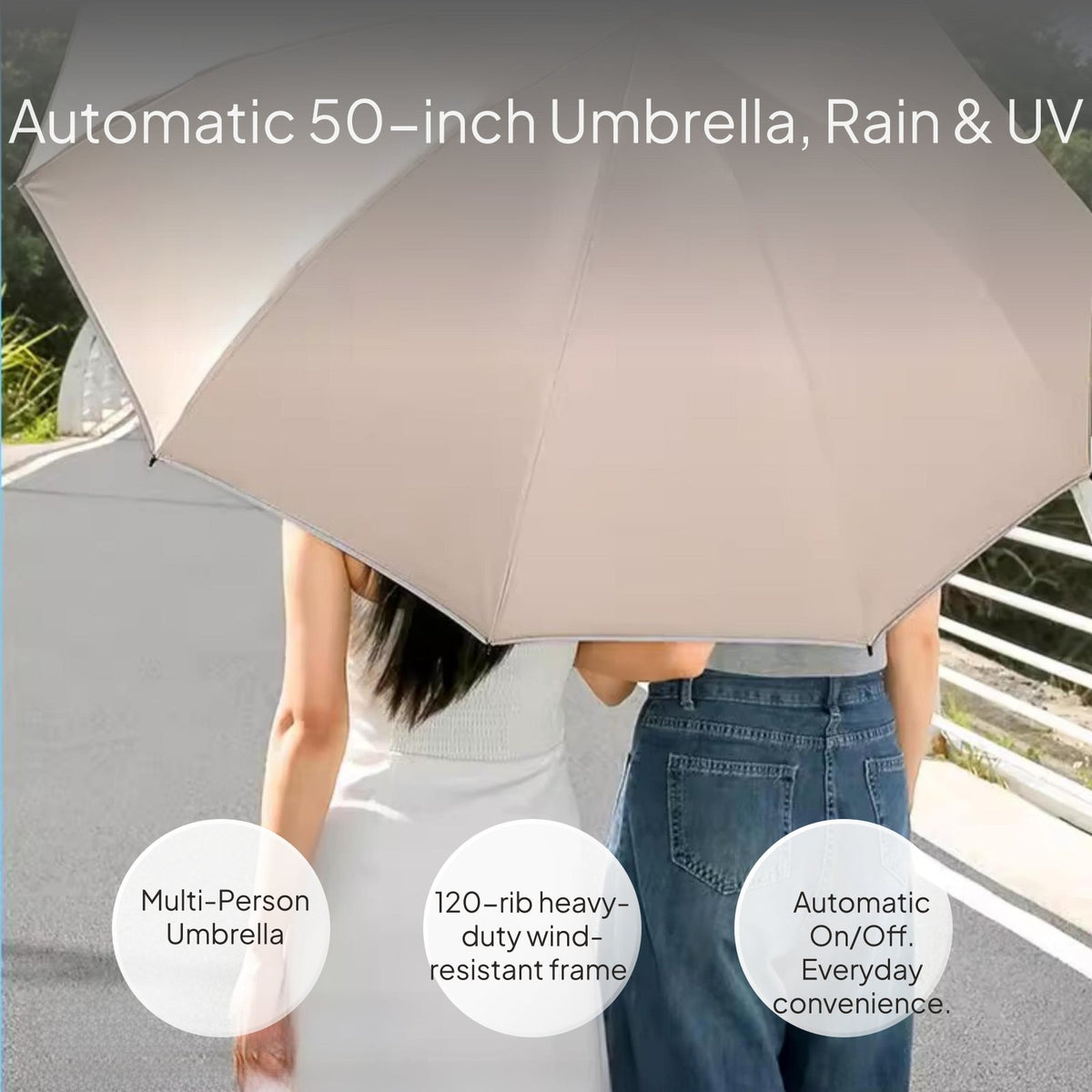 Large Automatic Reverse Umbrella, Windproof, UV Protection