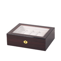 Lacquered Glass-Topped Watch Box Wood Grain Watch Display Box Padded Interior Gold-Tone Lock