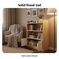 Large Capacity Fir Wood Storage Cabinet Sturdy and Long-Lasting Floor Standing Bookcase Multifunctional Wooden Bookcase Thickened Shelves for Book Lovers, Homeowners, Study Room, Bedroom, Small Areas, Entryway