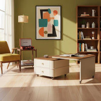 Modern Design Mobile Coffee Table with Drawers Rounded Corners Rotating Coffee Table with Storage for Small Space Dwellers