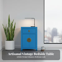 Modern Chinese Design Distressed cream 2-Drawer End Table Handmade Nightstand Vintage aesthetic Bedside Cabinet Fully Assembled for residents, Adults, Living Room, Hallway, Office