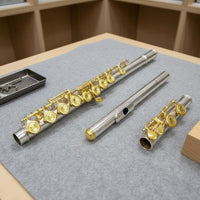 Gold Key Flute Complete Accessories Silver Flute Brazed Construction for Beginners, Exam, Practice