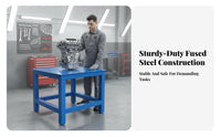 Steel Workbench on Wheels High Load Capacity Heavy Duty Workbench Heat Resistant Tabletop Steel Work Table for Fitters, Factory, Repair Shop, Assembly