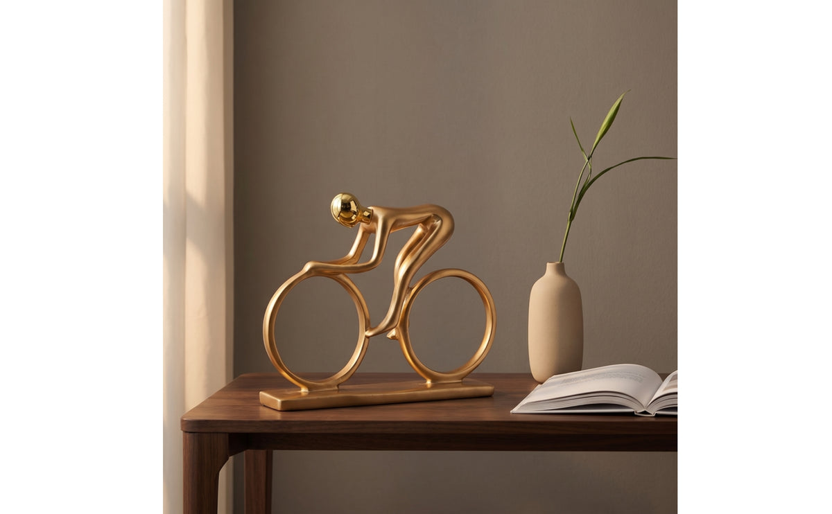 Minimalist Bike Sculpture Metal-likeLook Cyclist Statue Compact for Art Lovers