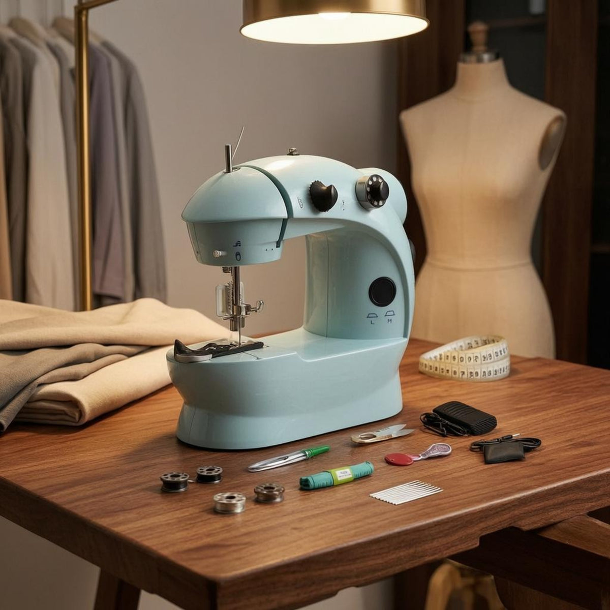 Mini Desktop Sewing Machine Top Thread Guide Tabletop Sewing Machine Home Appliance Electric Light Blue