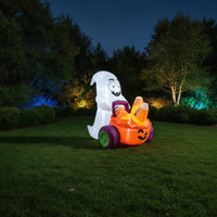 Outdoor Inflatable Ghost with Pumpkin Cart Inflatable Ghost with Cart Weather-Resistant Yard Decoration Waterproof for Lawn