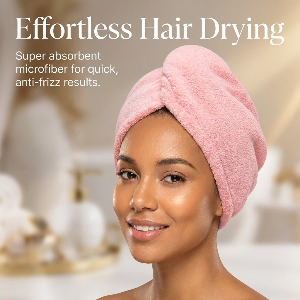 Microfiber Hair Drying Towel Wrap with Buttons, Super Absorbent Lightweight Turban for Women Plopping for Curly