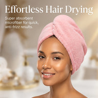 Microfiber Hair Drying Towel Wrap with Buttons, Super Absorbent Lightweight Turban for Women Plopping for Curly