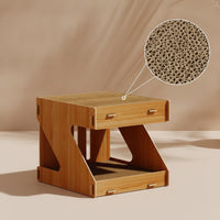 Cat Scratcher House Wooden Look Cat House with Scratch Pad Reversible Furniture for Kittens, Living Room