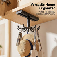 Cabinet Hanging Rack and Wall Organizer for Home Cook, Space Aluminium Under Shelf with Rotating Hooks