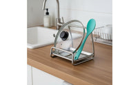 Pot Lid and Spoon Holder Space Saving Pot Lid and Spoon Rest Stainless Steel Utensil Holder for Stovetop