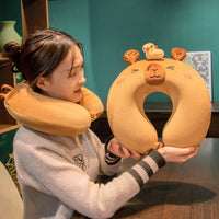 Capybara Neck Pillow Portable and Lightweight U-Shaped Travel Pillow Ergonomic Design Memory Foam Headrest for Students
