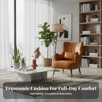 Comfortable Leather Single Sofa Solid Wood Legs Single Sofa Chair Easy Assembly High Back Armchair Retro Design for Homeowners, Book Lovers, Interior Decorators, Living Room, Bedroom, Reception Area, Study