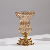 Glass Vase with Base Antique Gold Decorative Glass Vase Sturdy Flower Holder for Entryway